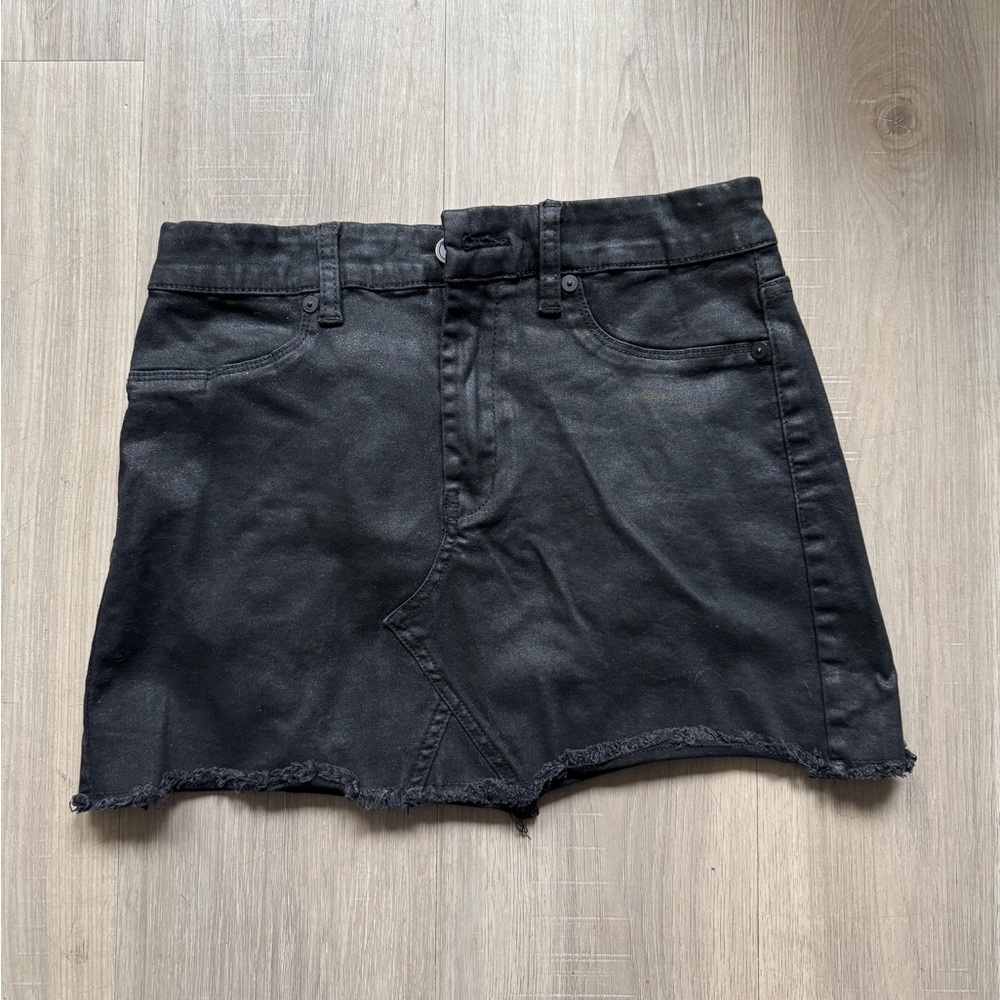 Blank NYC Black Denim Waxed Mini Skirt